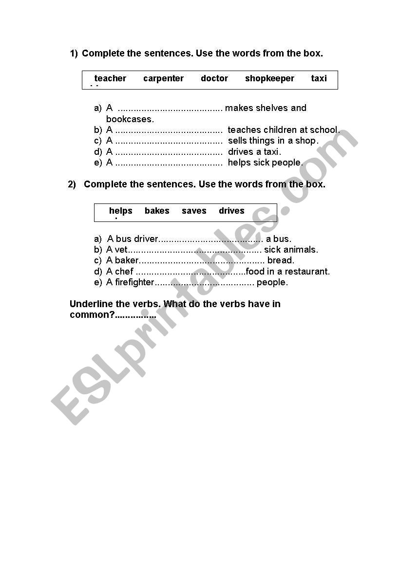 Jobs & professions worksheet