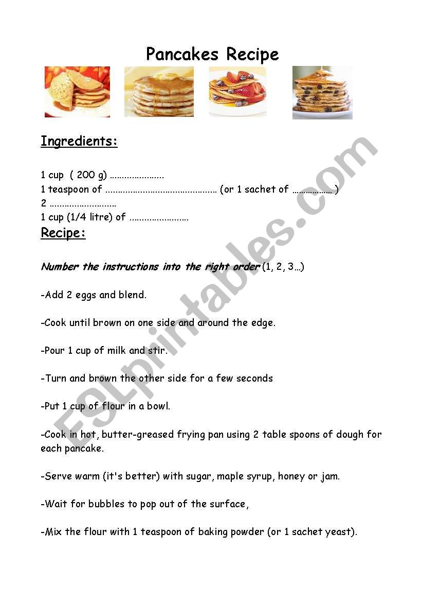 Worksheet Pancakes recipe worksheet