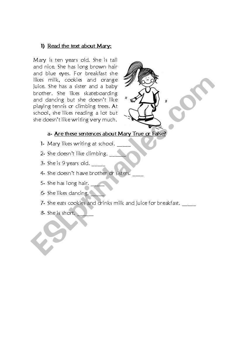 True or False  worksheet