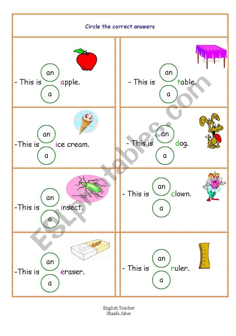 An - A  worksheet