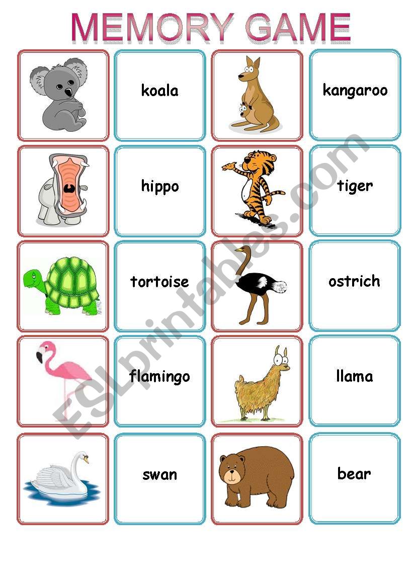 AT THE ZOO MEMORY GAME 1 worksheet