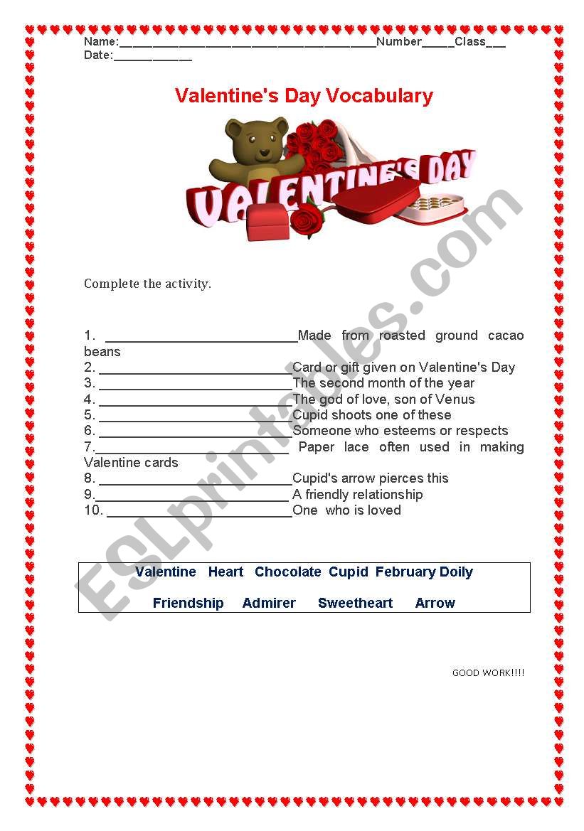 St.ValentineDay worksheet