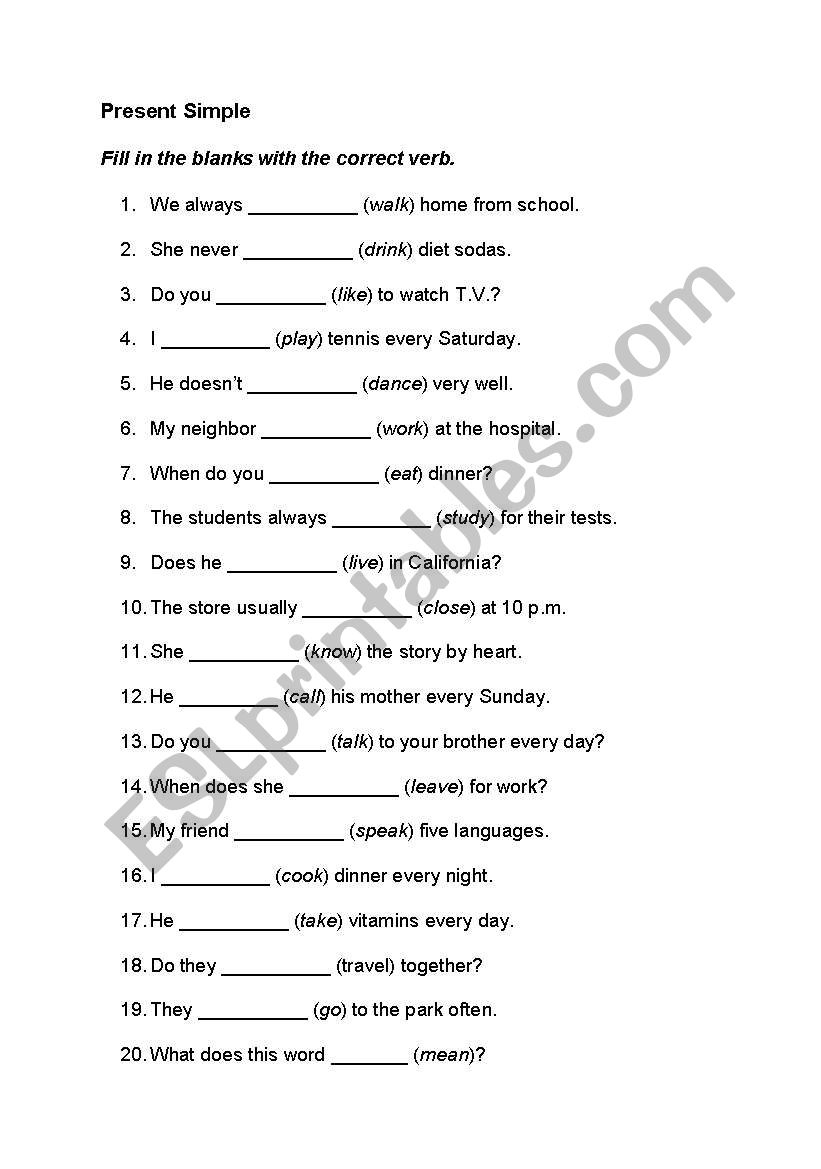 PRESENT TENSE worksheet