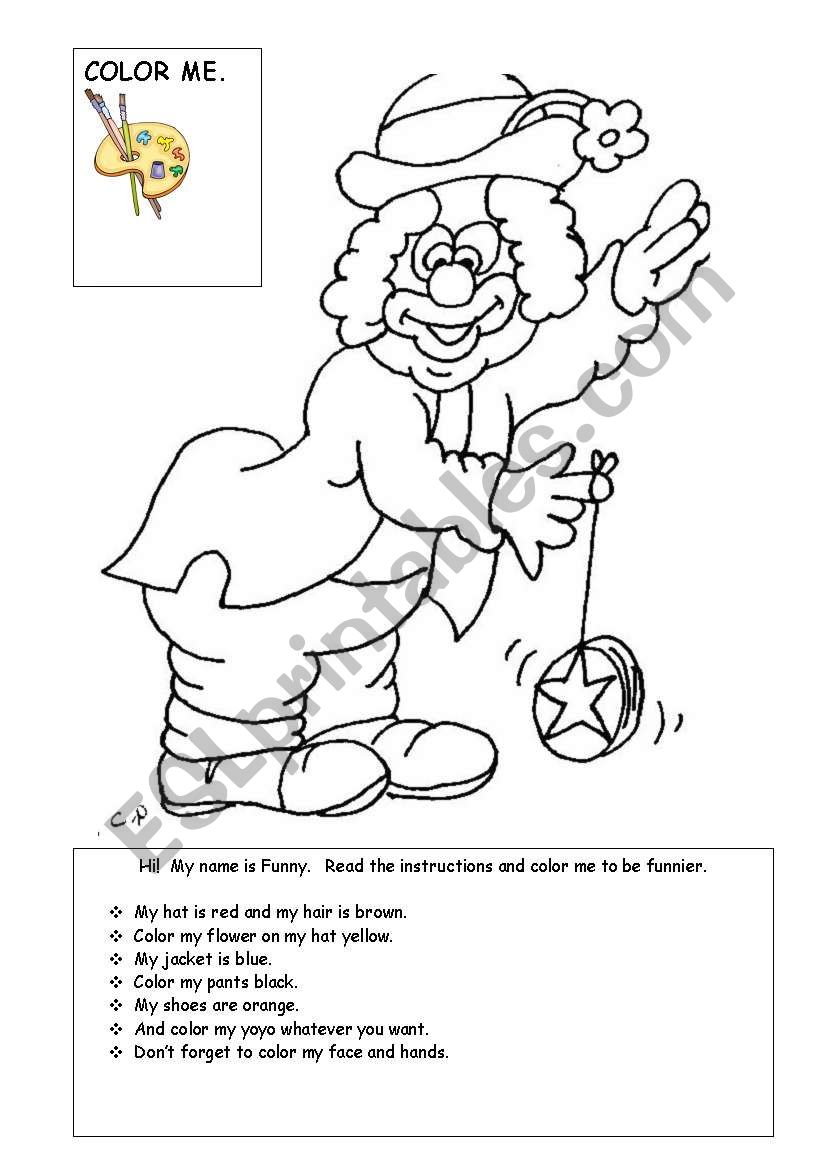 color the clown worksheet
