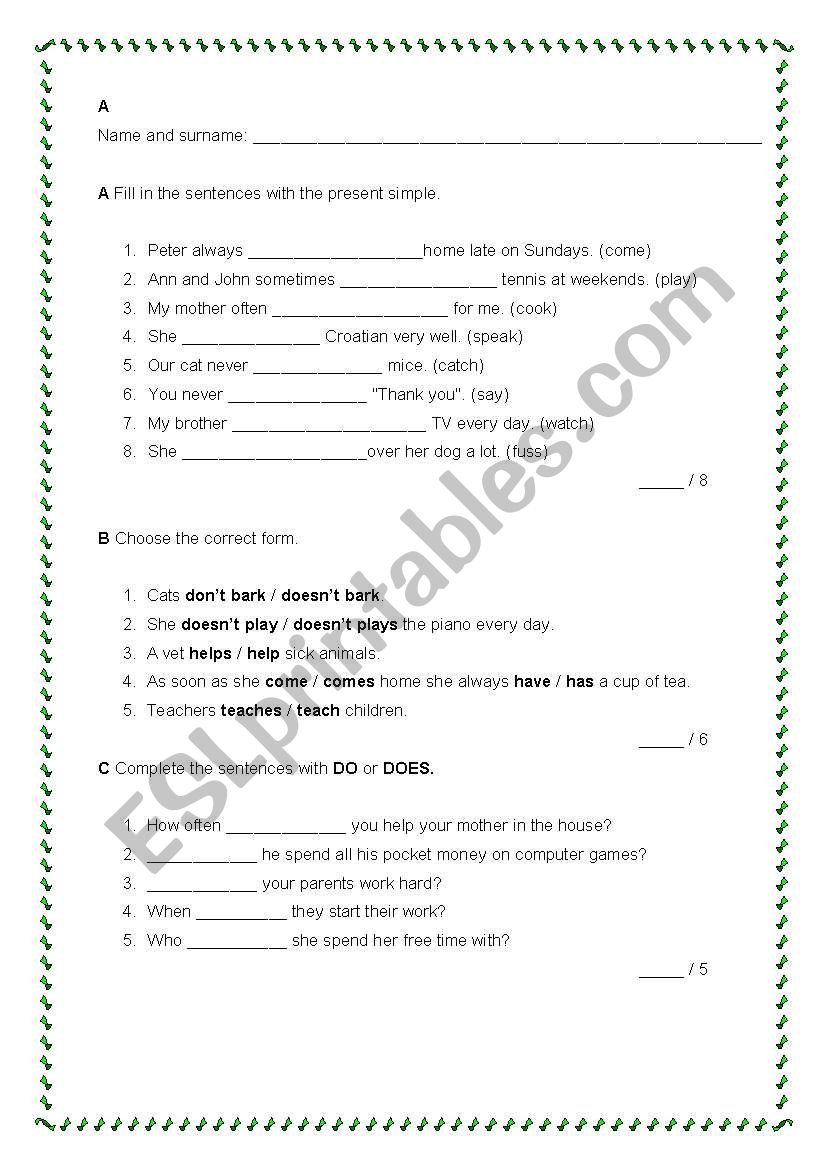 present simple worksheet