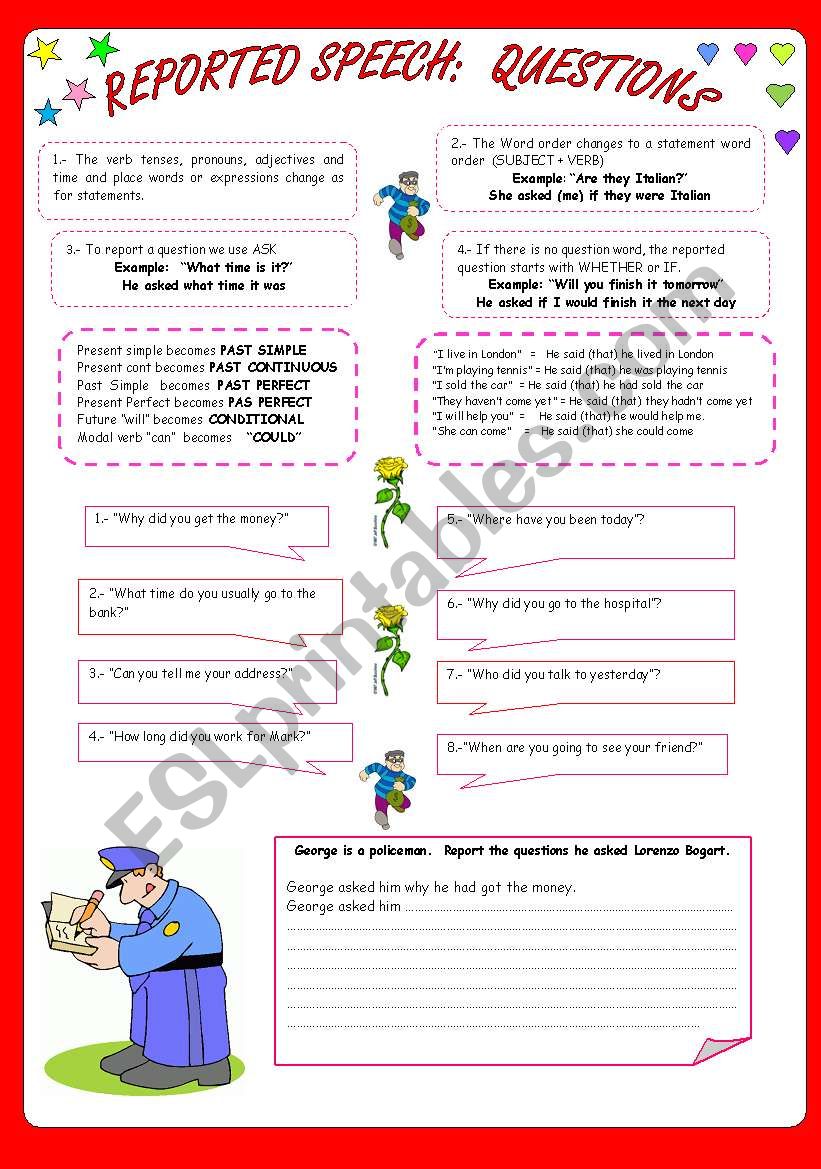 REPORTED SPEECH: QUESTIONS worksheet