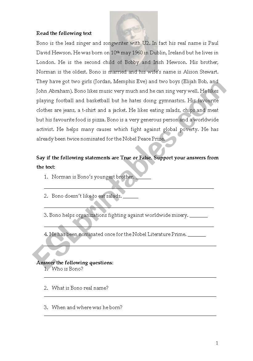 Bono worksheet