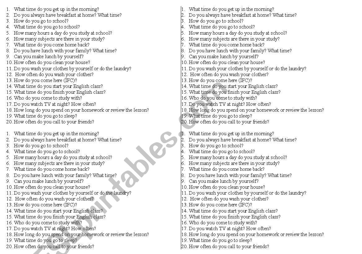 speaking worksheet