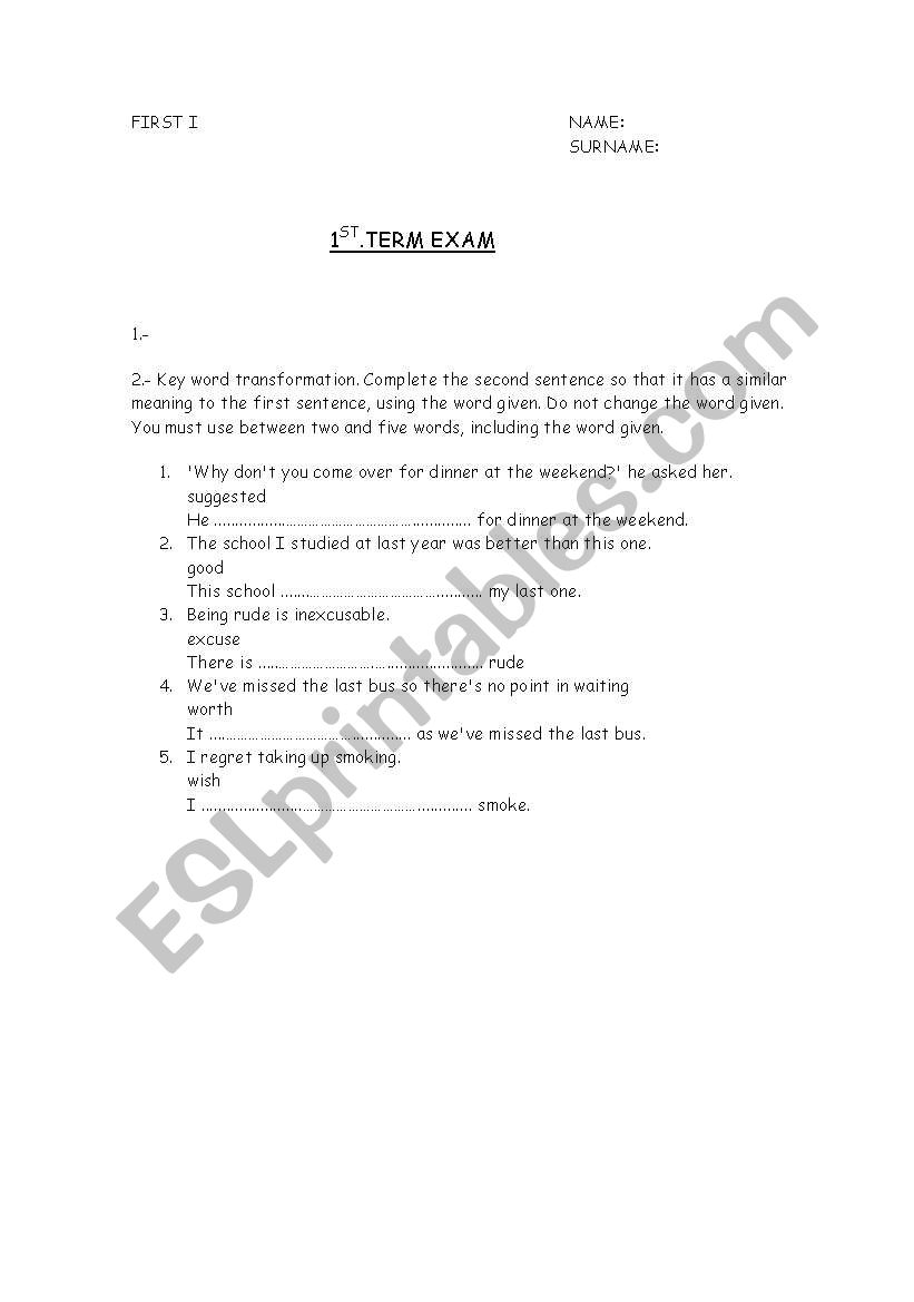 Own FCE preparation exam (1st year)