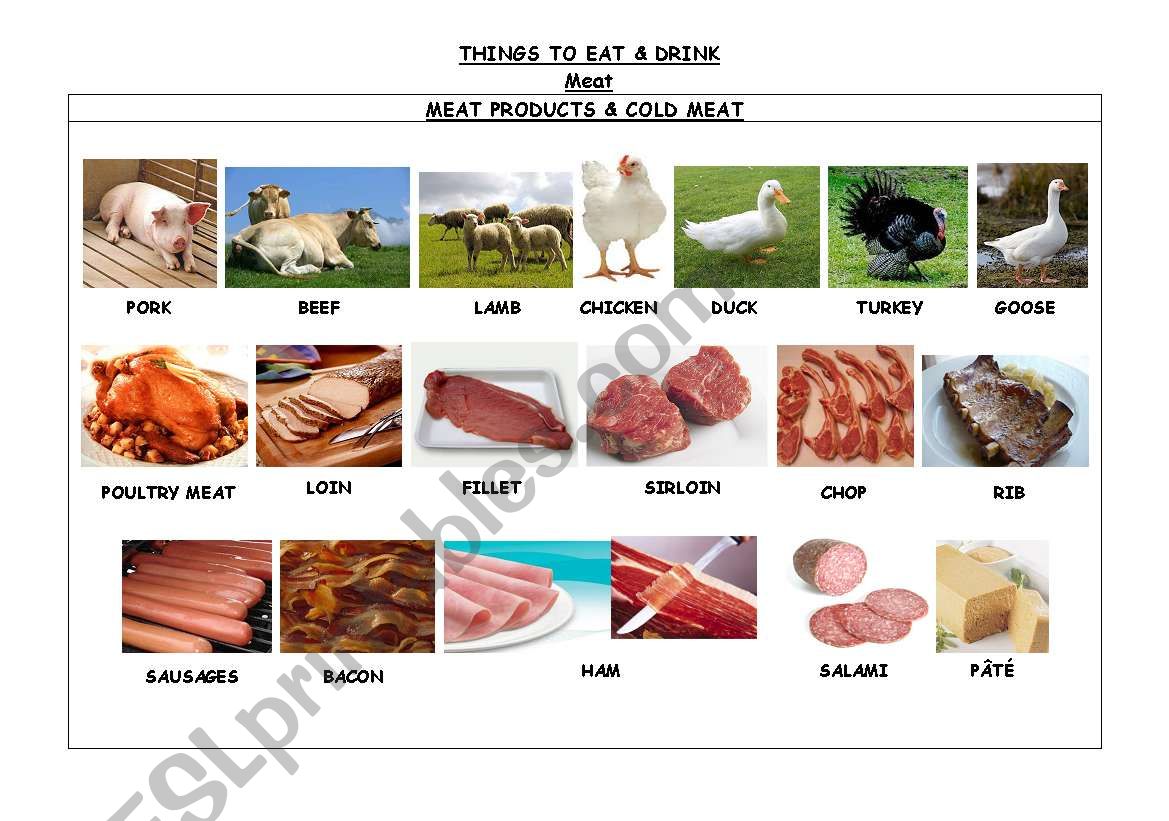 THINGS TO EAT & DRINK: MEAT worksheet