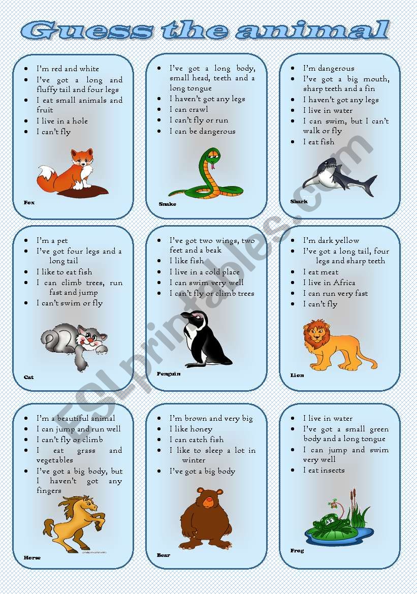 Speaking cards - Describe and guess the animal (two tasks, three pages) *** fully editable***