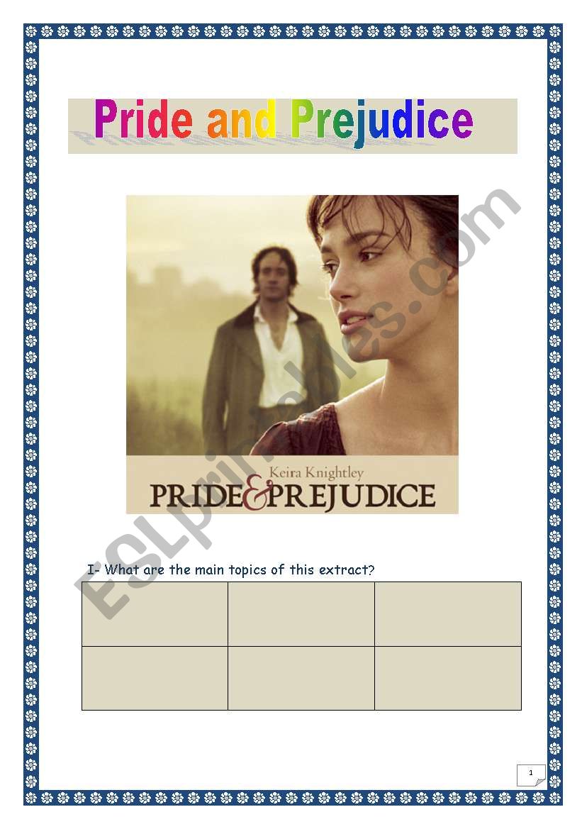 Pride and Prejudice - Film analysis- Comprehensive project - 4 tasks - 4 pages.