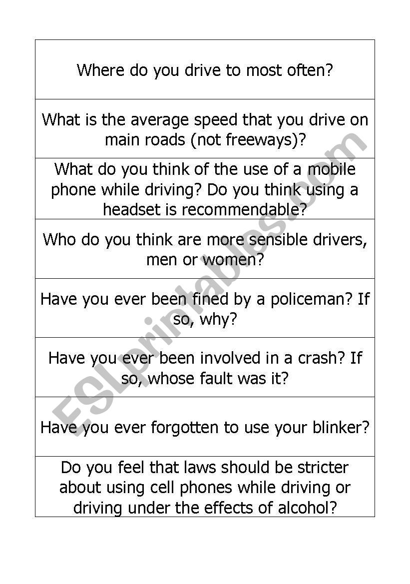 Lets discuss DRIVING!! worksheet