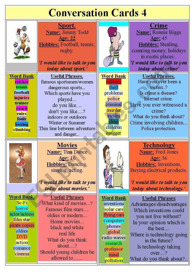 Conversation Cards (set 4) worksheet