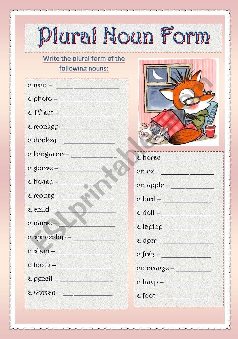 Write the plural worksheet