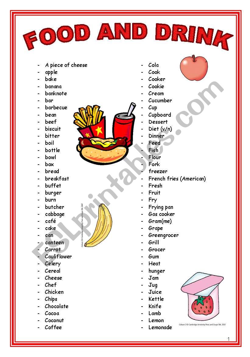 FOOD AND DRINK worksheet