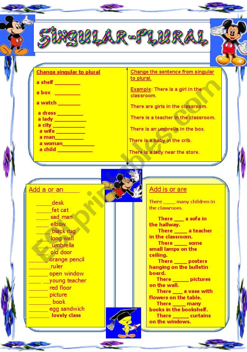 Singular Plural Exercises worksheet