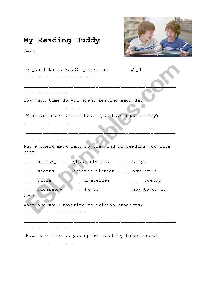 Reading Survey worksheet