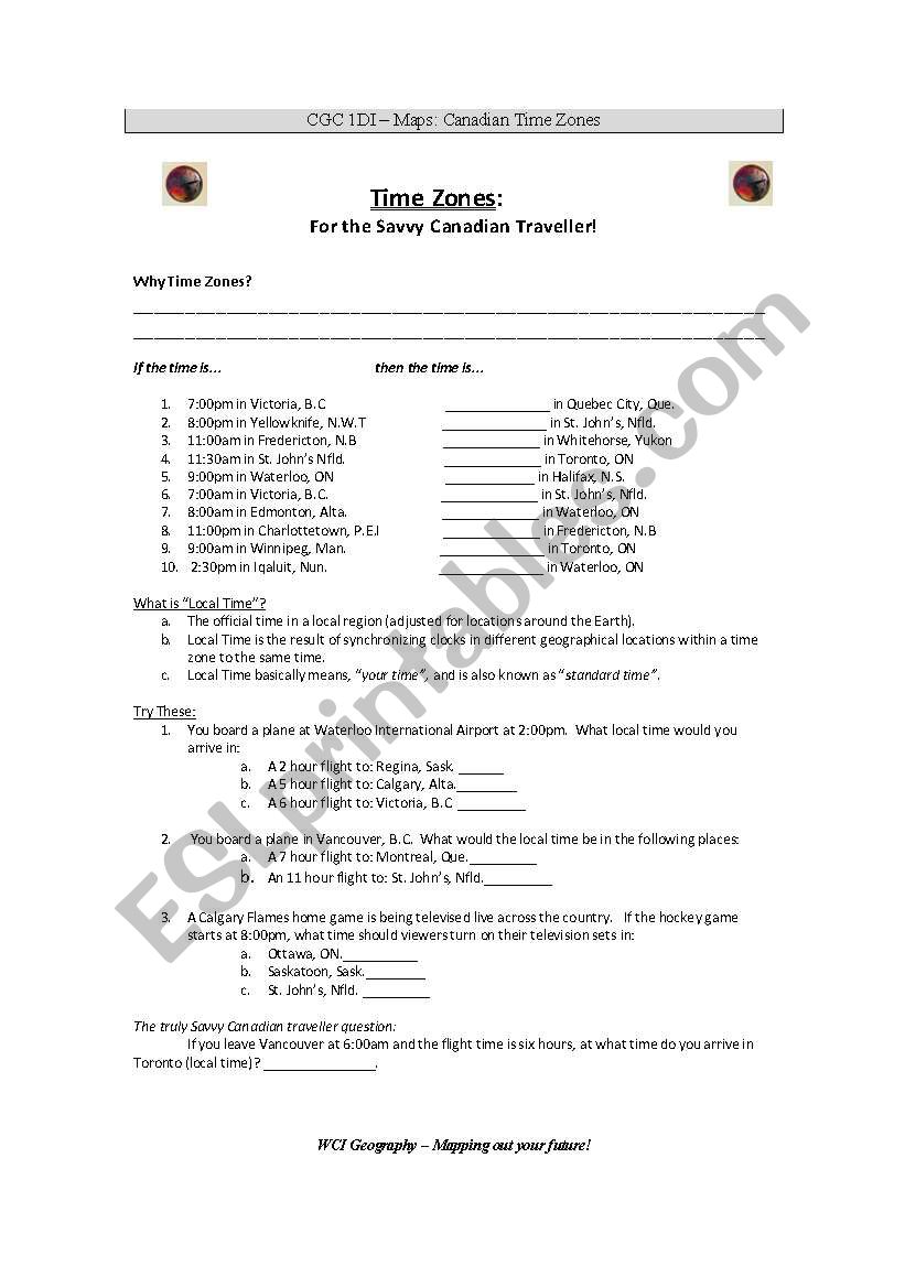 Worksheets On Time Zones