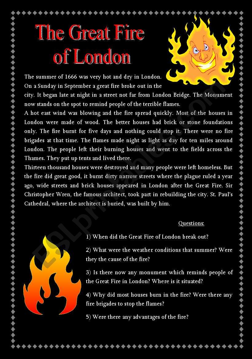 The Great Fire of London - Reading Comprehension