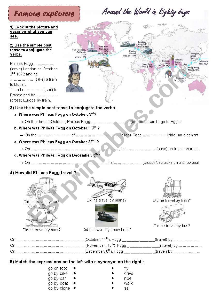 Famous explorers : Phileas Fogg, Christopher Columbus and James Cook - *KEY ANSWERS + FULLY  EDITABLE*