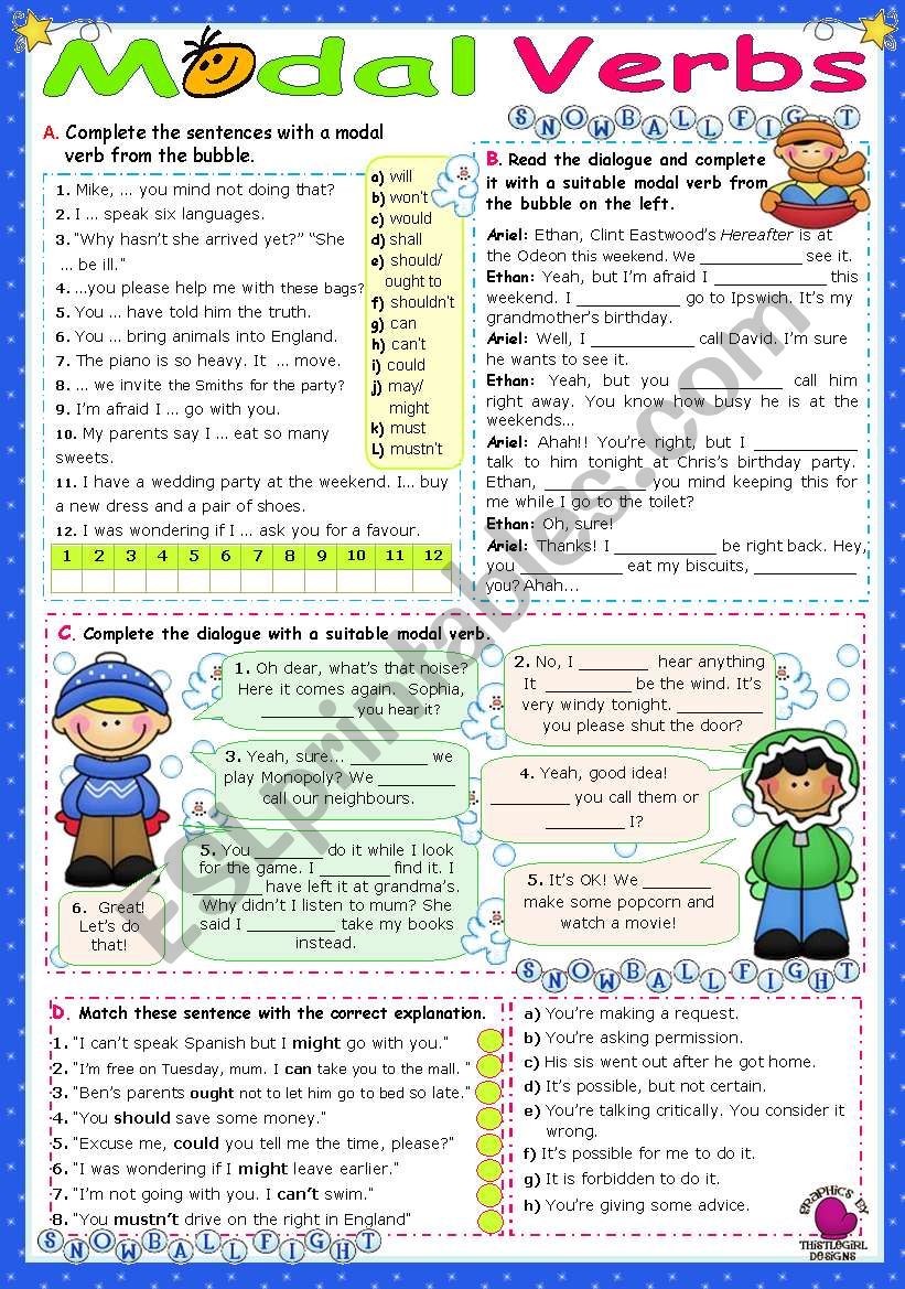 Modal Verbs 1 ESL Worksheet By Mena22