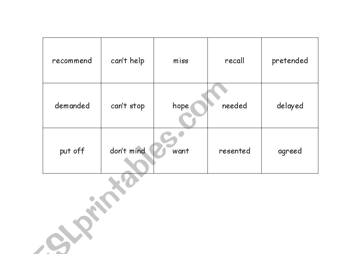 Game for practicing gerunds and infinitives