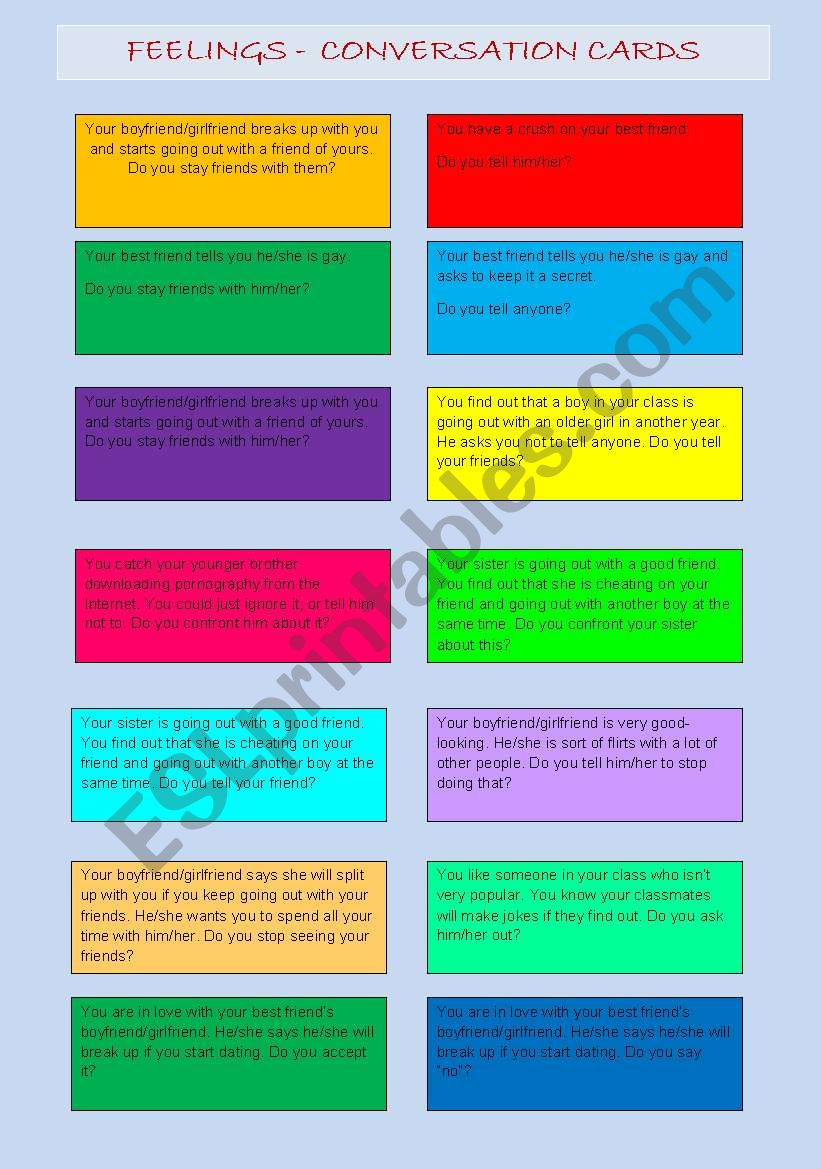 Feelings - speaking cards worksheet