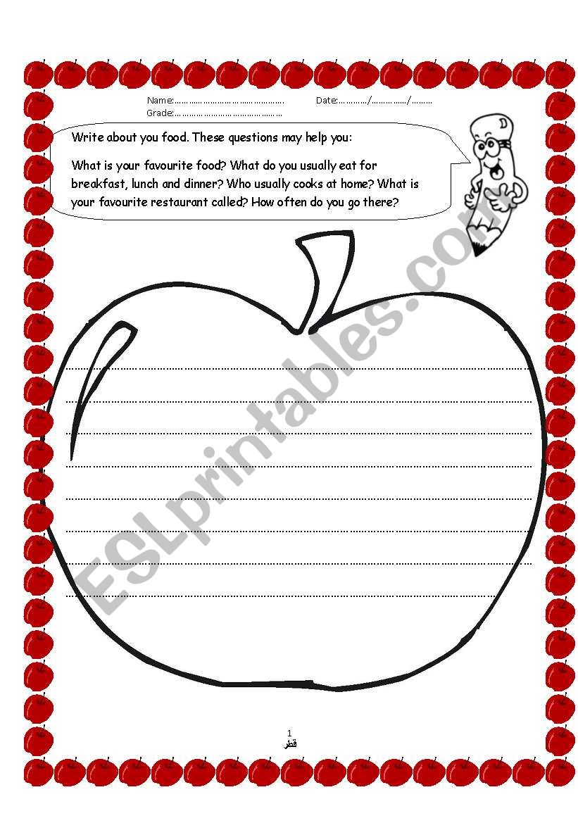 Write about your food worksheet