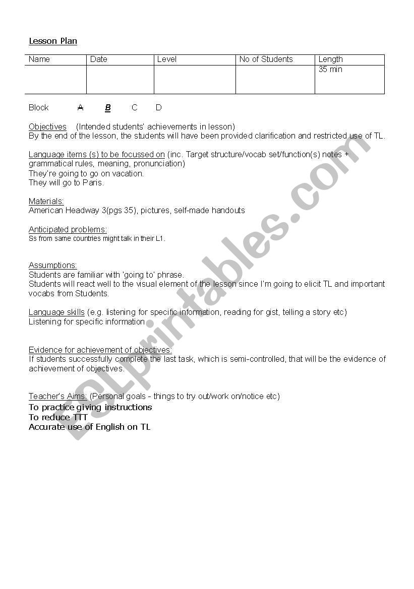 American Headway 3 (pgs35) lesson plan