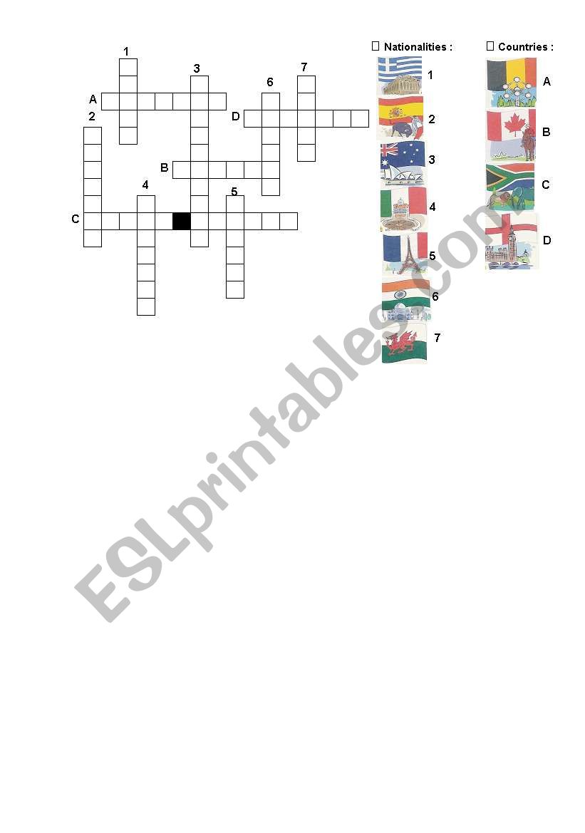 Crossword Coountries - Nationalities