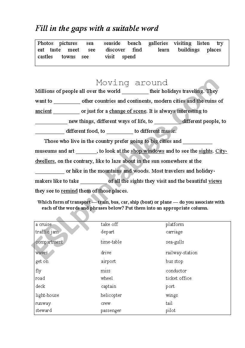 traveling worksheet