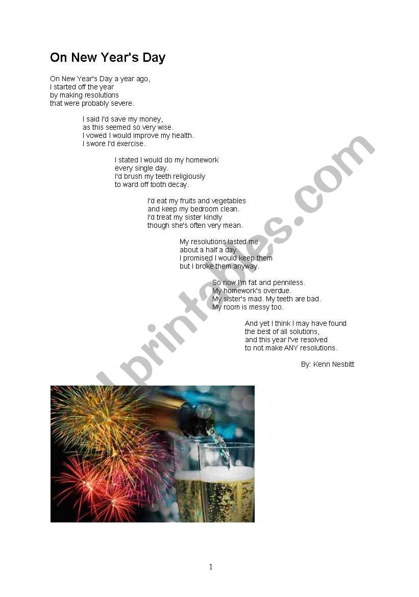 Poem Kenn Nesbitt - On new yearÂ´s day