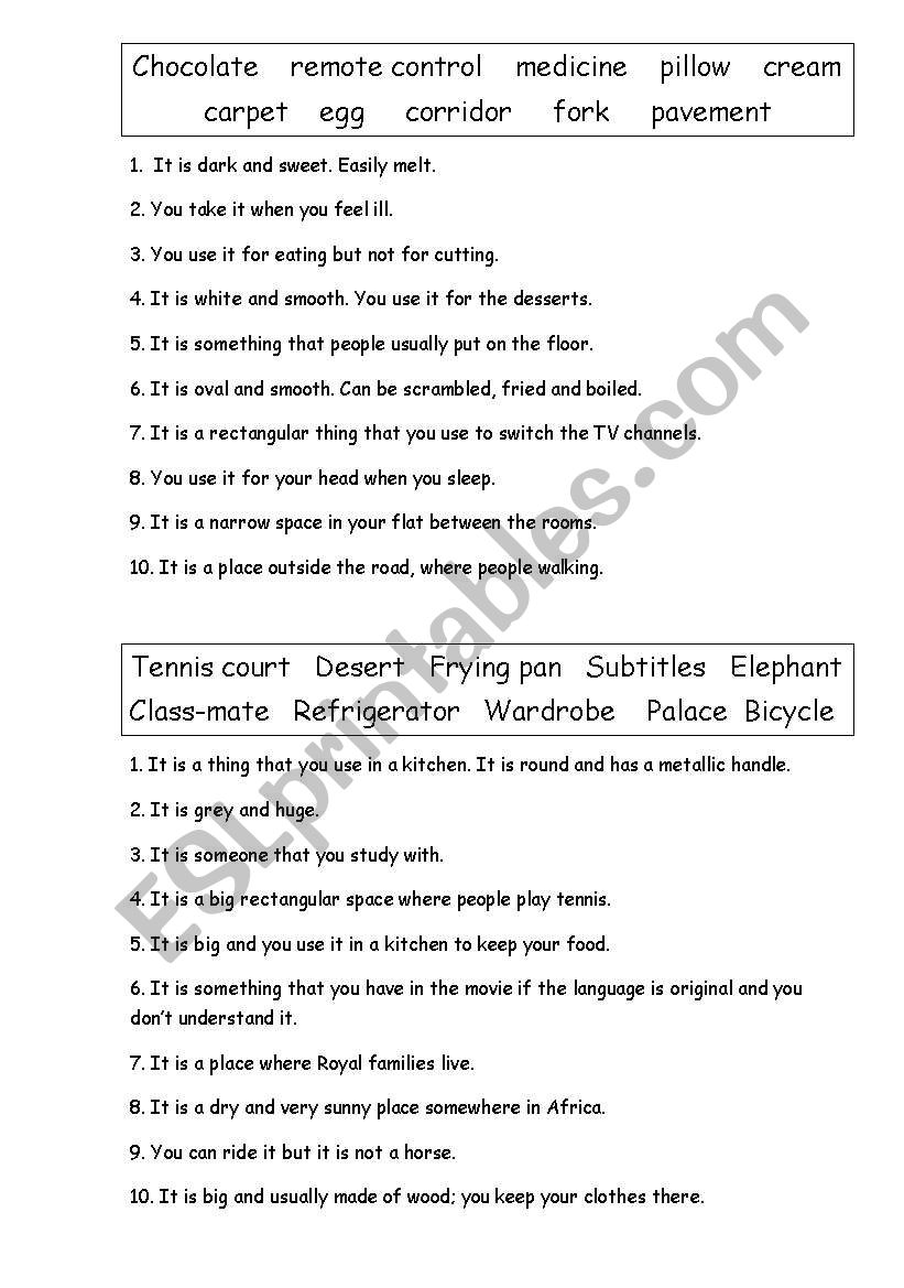 Vocabulary Game worksheet