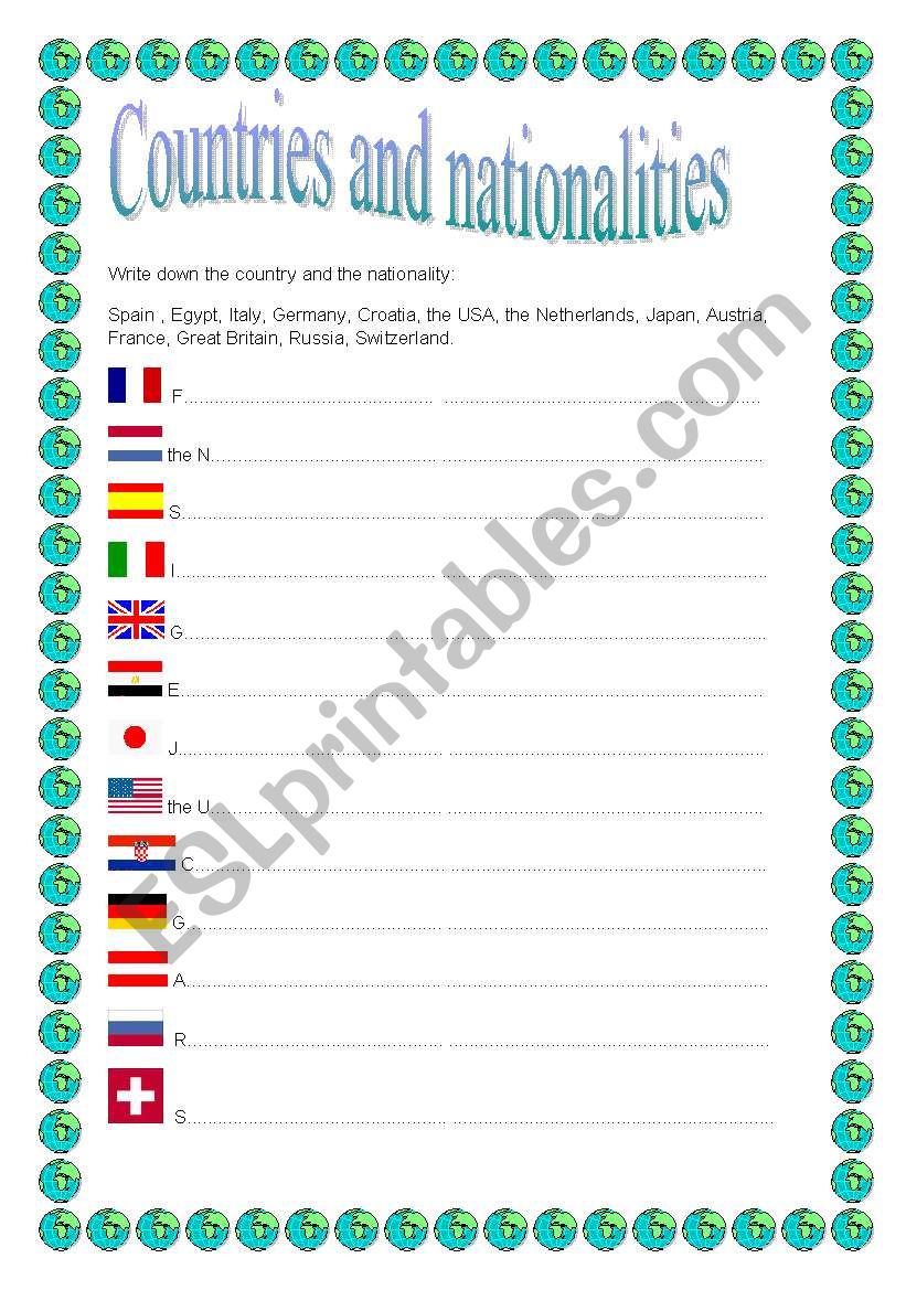 countries and nationalities worksheet