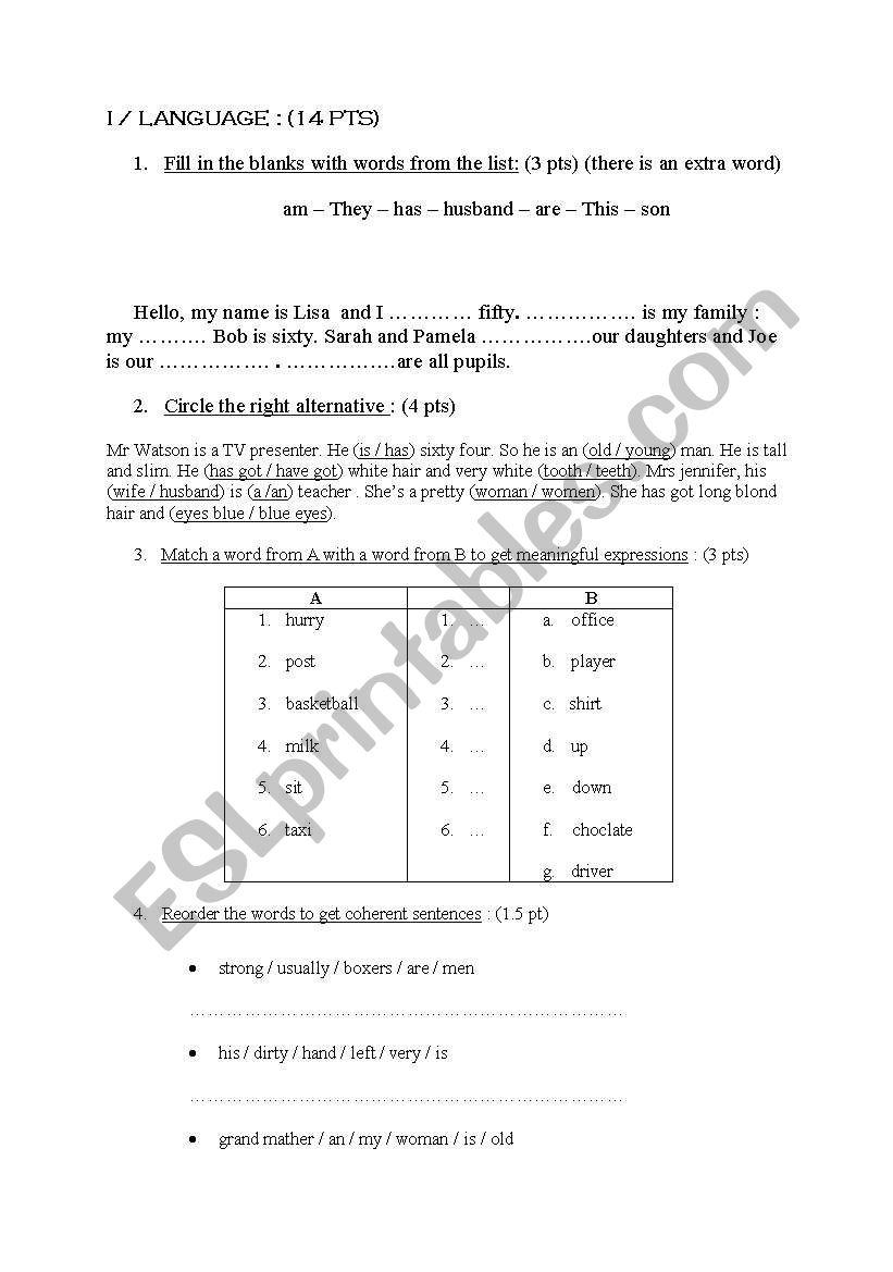 language exercices for beginners ( 7th form)