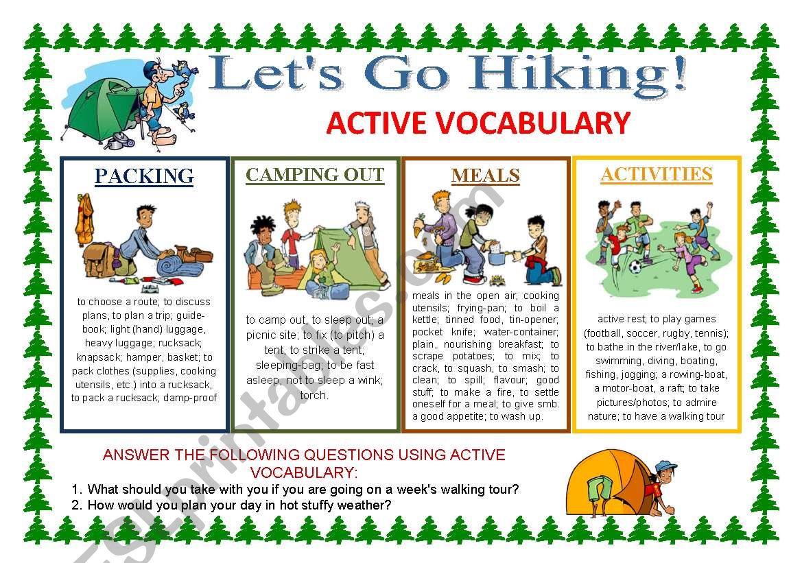 Lets go hiking! worksheet