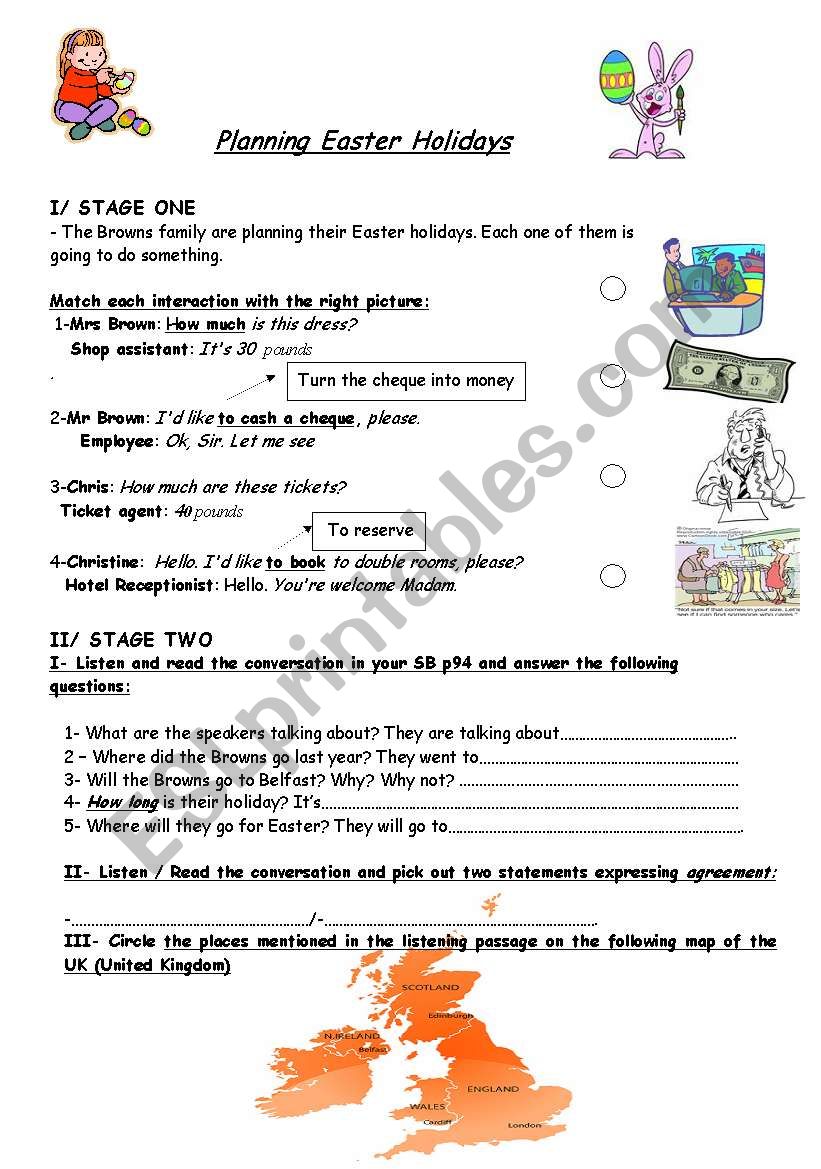 Planning Easter Holiday worksheet