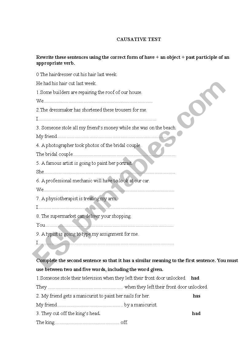 causative worksheet