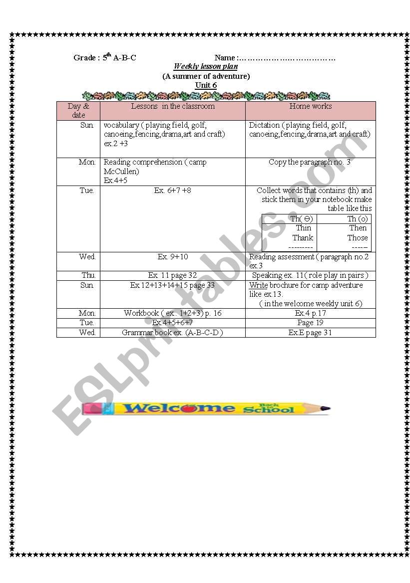 WEEKLY PLAN worksheet