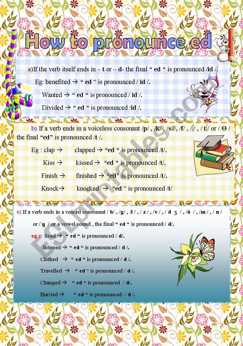 How to pronounce ed worksheet