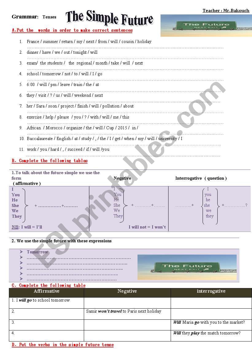 the Simple Future  worksheet