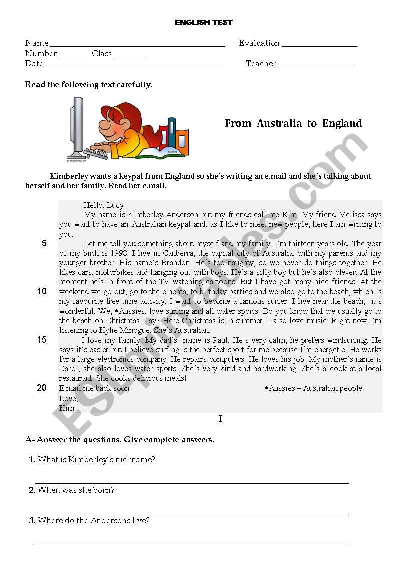 English test Simple Present worksheet