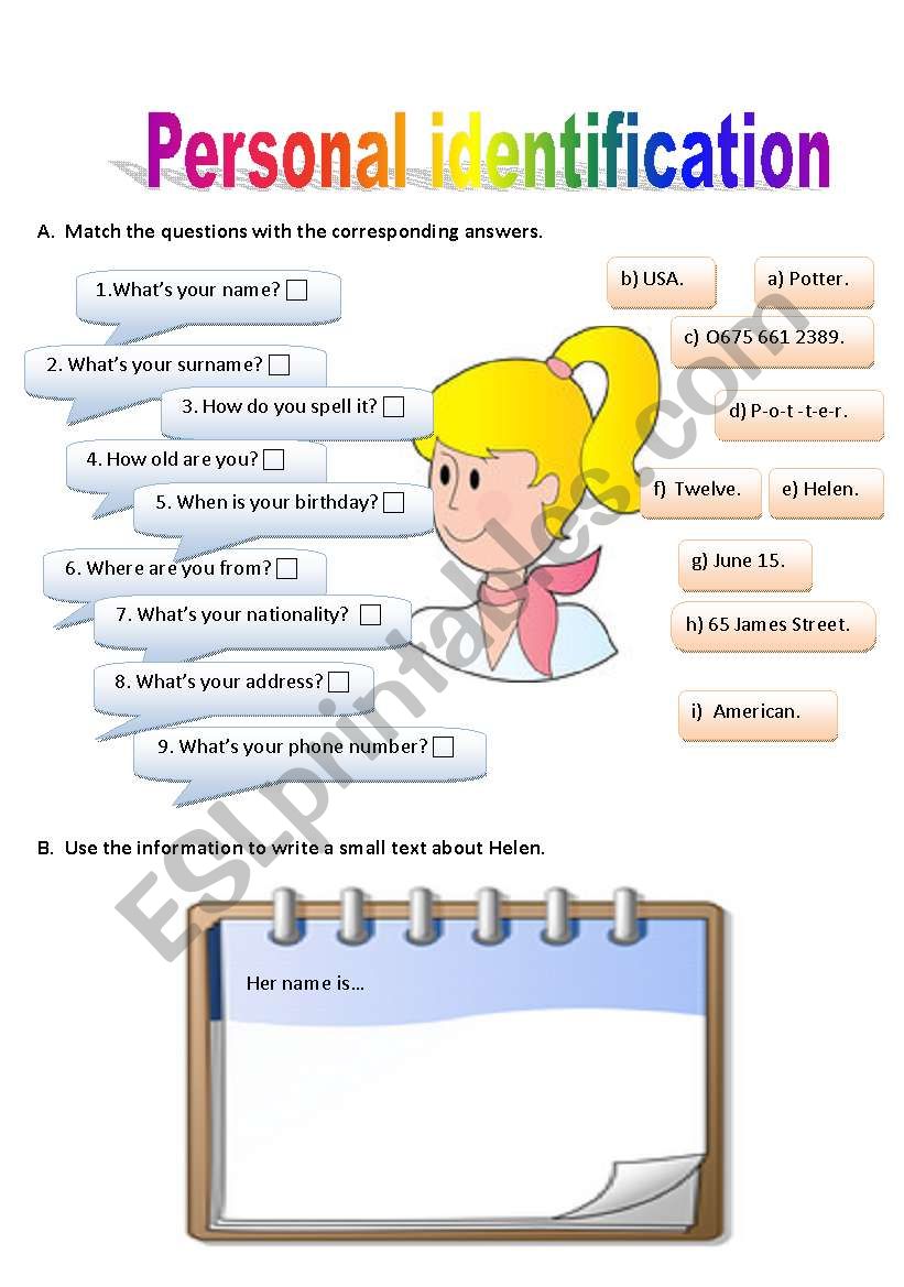 Personal ID worksheet