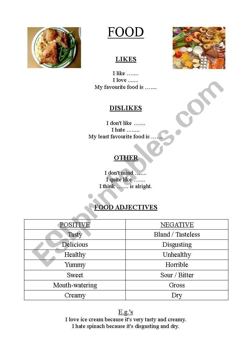 Food - Likes & Dislikes worksheet