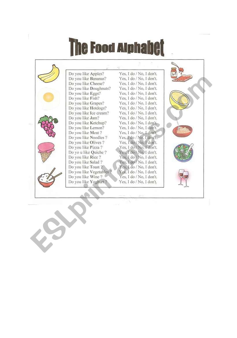 the food alphabet worksheet