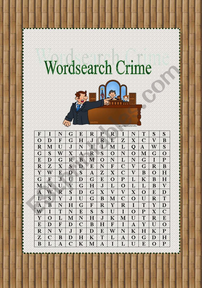 Wordsearch Crime worksheet