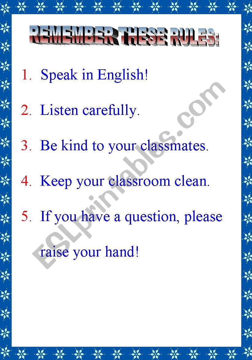 Classroom rules worksheet