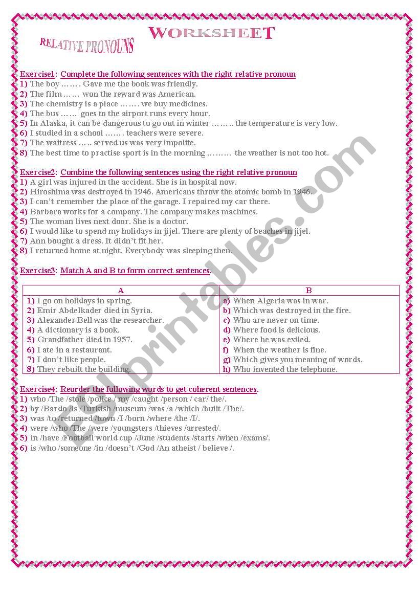 relative pronouns worksheet