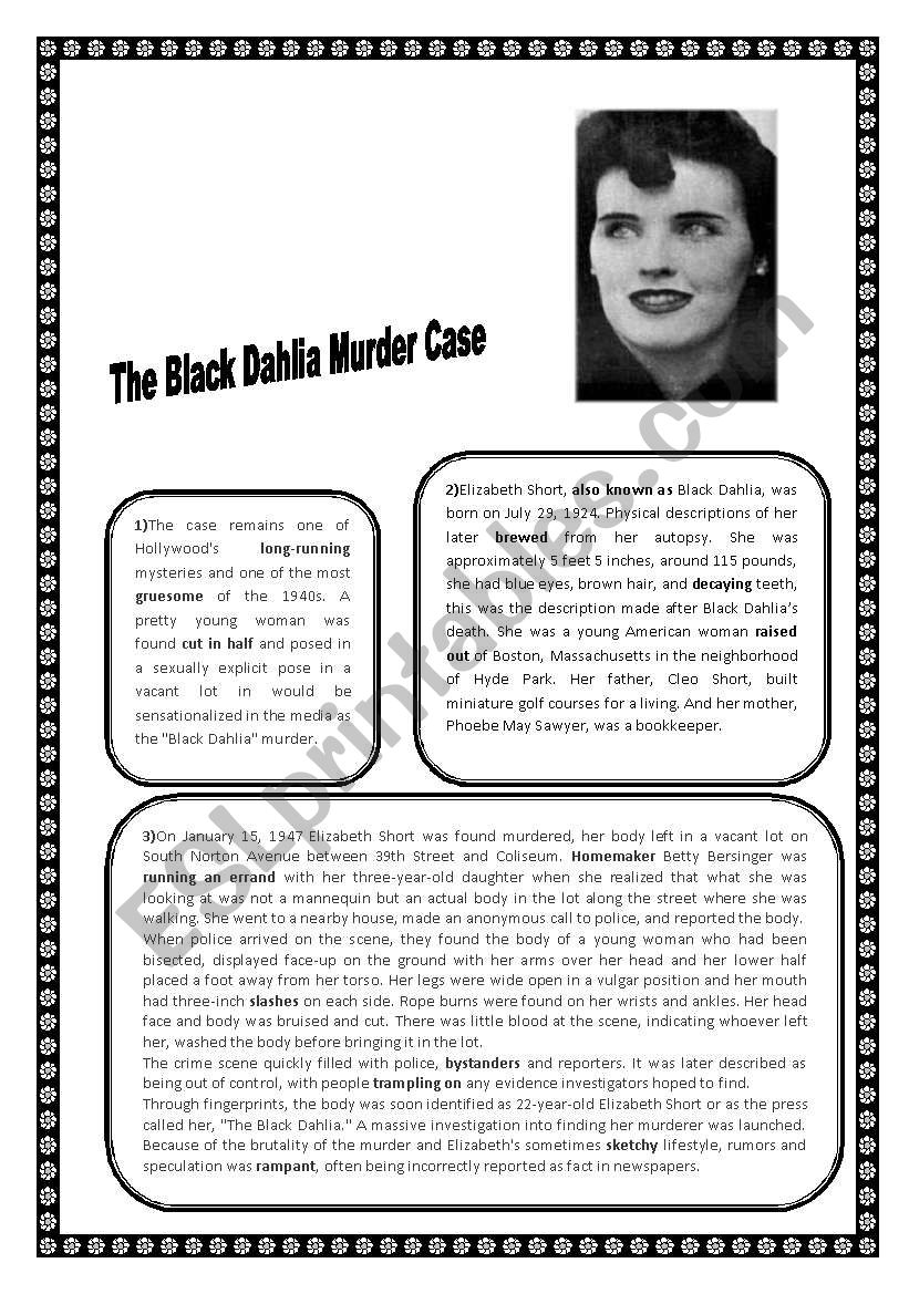 The Black Dahlia Murder Case Reading Comprehension